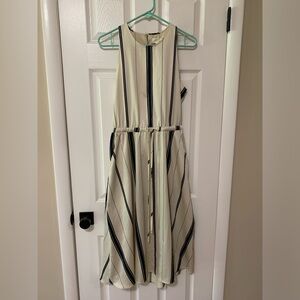 LOFT Cream and Black/Blue Striped Dress